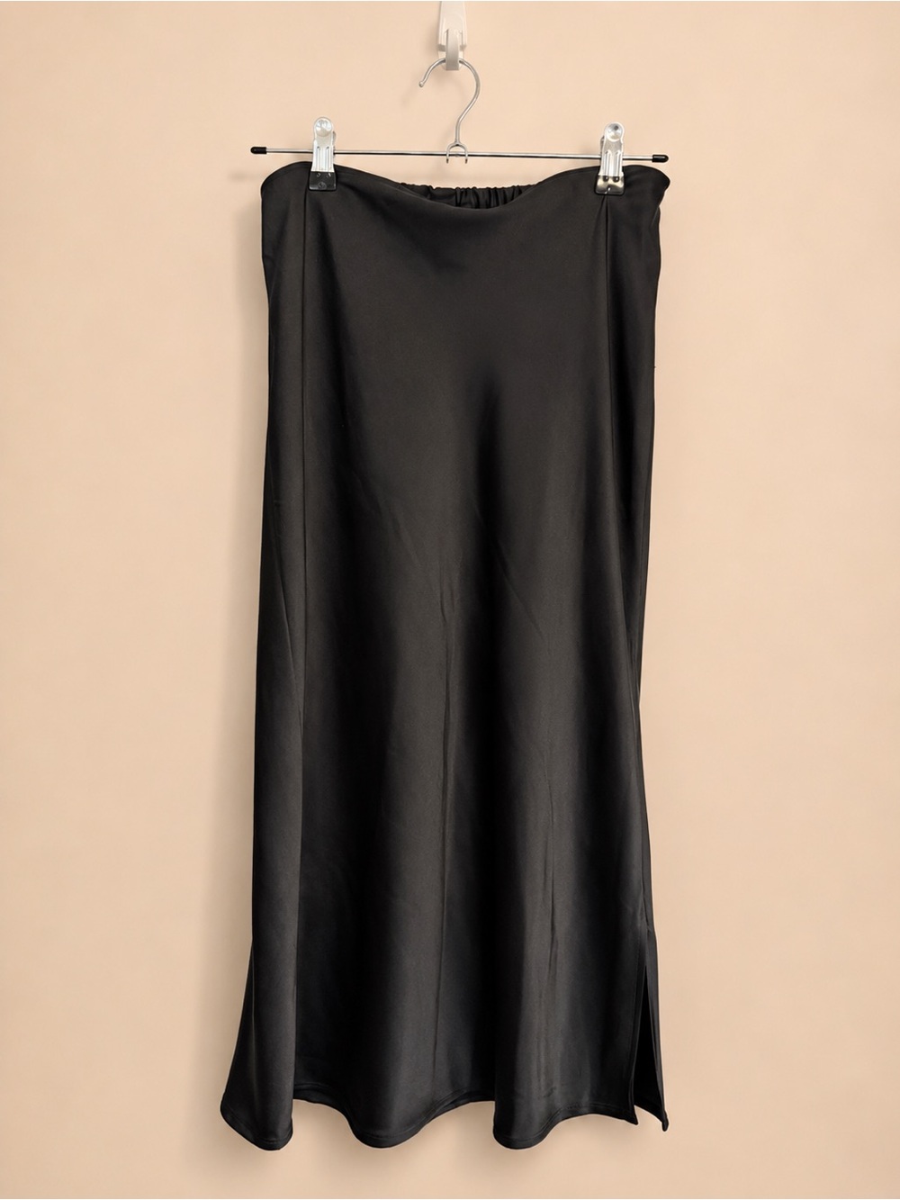 NWOT Old Navy Black Satin Midi Slip Skirt High Waisted Medium Petite (MP)